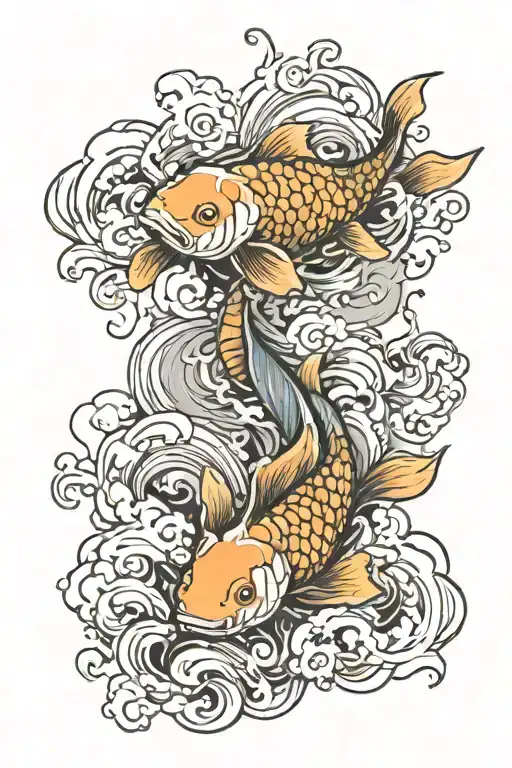 koi fish and smoke coming tattoo design idea