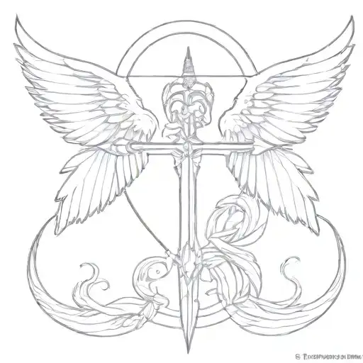 bow with arrow, combined with angel wings tattoo design idea