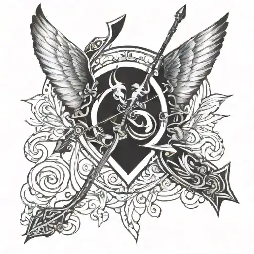 bow with arrow, combined with angel wings tattoo design idea