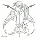 bow with arrow, combined with angel wings tattoo design idea