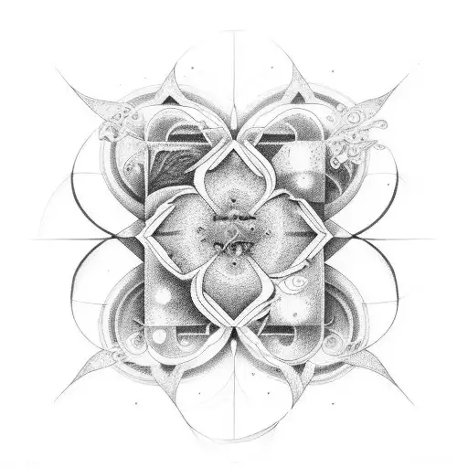 A dotwork tattoo inspired by the Fibonacci spiral, incorporating elements of nature and the engineer's tools tattoo design idea