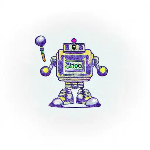 A new-school style tattoo of a robot holding a sign that says 'Achievement Unlocked', representing your passion for coding and your drive to constantly achieve new goals. tattoo design idea