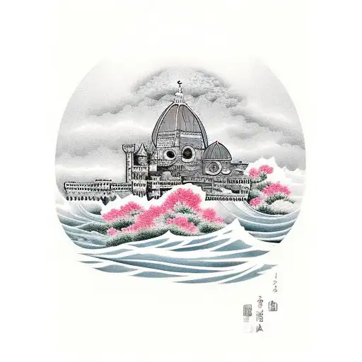 Cathedral, Florence, waves, wind, flowers tattoo design idea