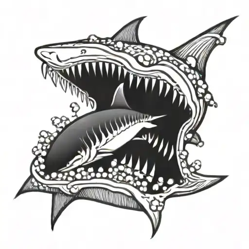 Shark eating popcorn tattoo design idea