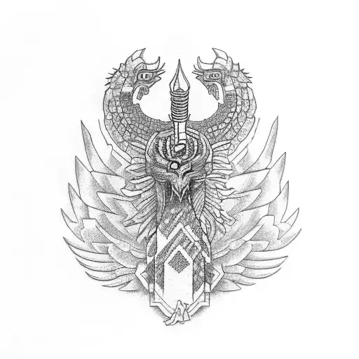 quetzalcoatl design with aztec statue style tattoo design idea