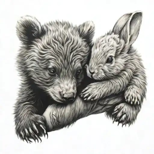 bear cub holding bunny   tattoo design idea