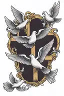 cross with 3 doves flying tattoo design idea
