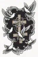 cross with 3 doves flying tattoo design idea