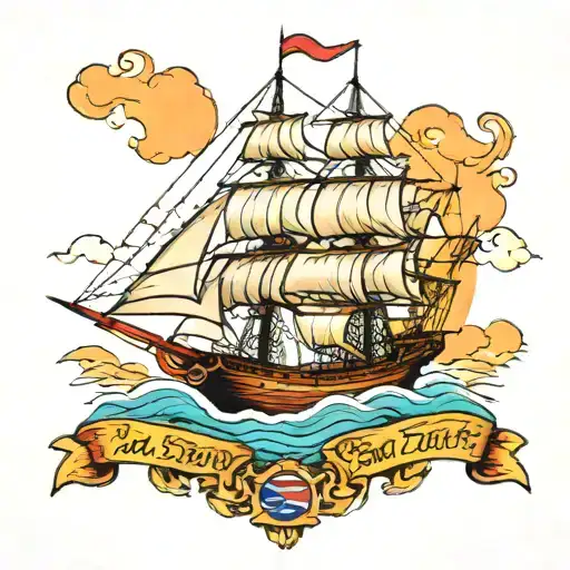A traditional American tattoo design in the style of Sailor Jerry, featuring a classic sailing ship in vibrant colors on tattoo design idea