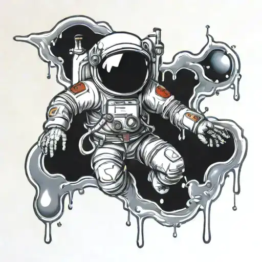melting astronaut floating tattoo design idea