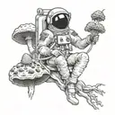 astronaut floating around mushrooms with alien smoking a joint tattoo design idea