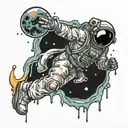 melting astronaut floating tattoo design idea