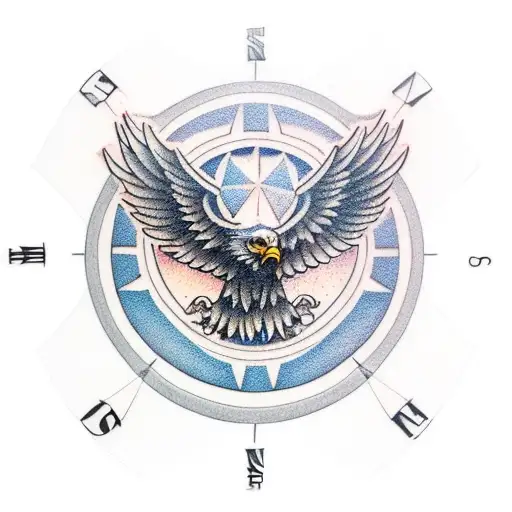 eagle hold 3d compass tattoo design idea