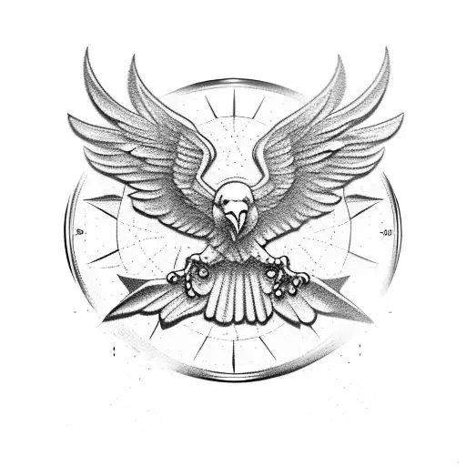 eagle hold 3d compass tattoo design idea