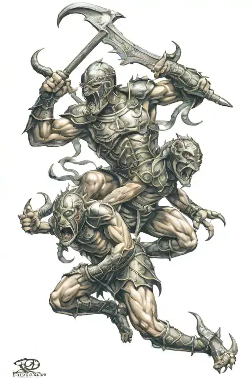 gladiator fighting hydra tattoo design idea