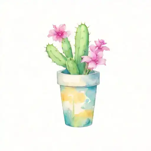 bougainvillea with cactus in pot tattoo design idea