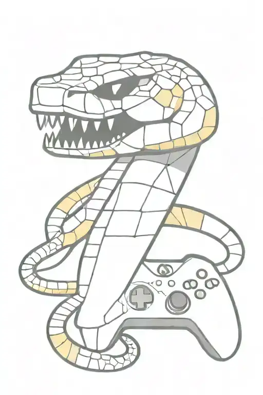 pixelated snake holding am Xbox controller in it's mouth tattoo design idea