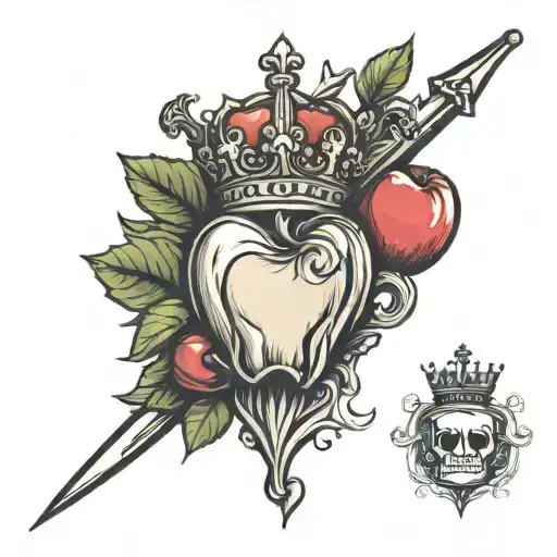 apple dagger and crown surrounded tattoo design idea