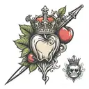 apple dagger and crown surrounded tattoo design idea