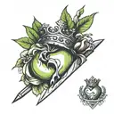 apple dagger and crown surrounded tattoo design idea
