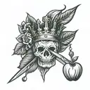 apple dagger and crown surrounded tattoo design idea