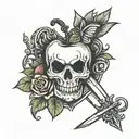 apple dagger and crown surrounded tattoo design idea