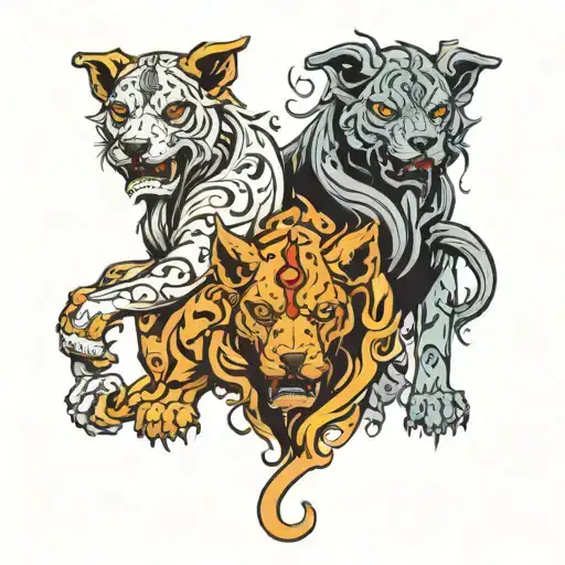 a cerberus, and a sign of the Death Eaters tattoo design idea