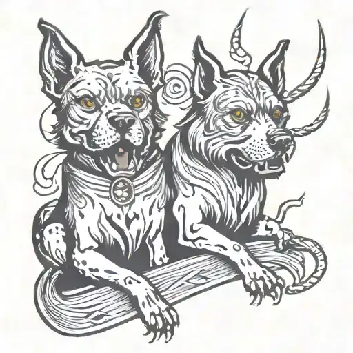 a cerberus, and a sign of the Death Eaters tattoo design idea