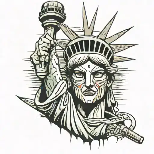 Statue of Liberty wearing Jason mask holding a machete  tattoo design idea