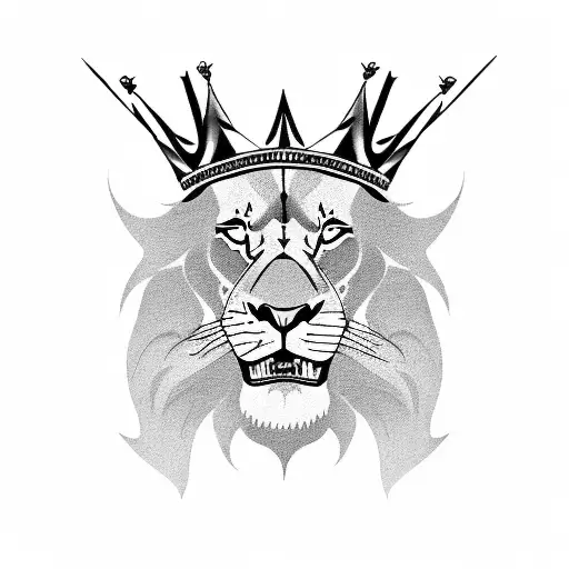 Portrait of the lion king with crown made of trees hanging skulls tattoo design idea