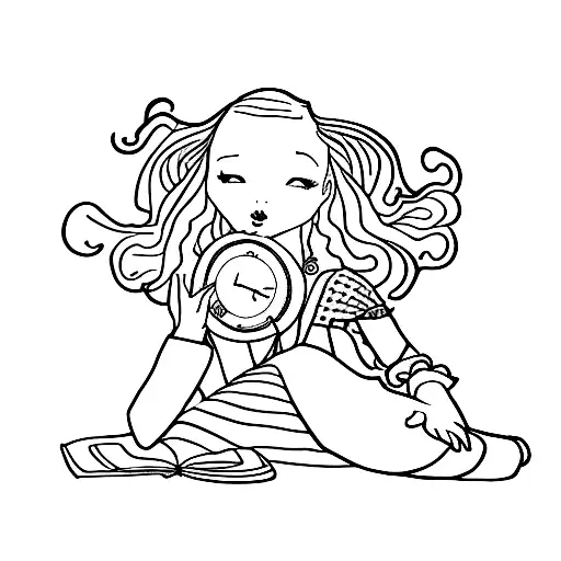 Curly-haired Alice in Wonderland tattoo design idea