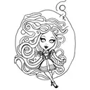 Curly-haired Alice in Wonderland tattoo design idea