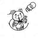 Curly-haired White Rabbit holding a soap bubble pocket watch tattoo design idea
