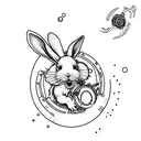 Curly-haired White Rabbit holding a soap bubble pocket watch tattoo design idea