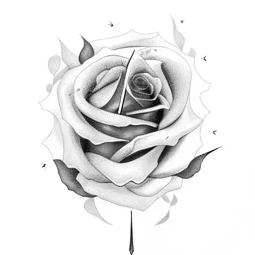 Broken clock and rose sleeve men tattoo design idea