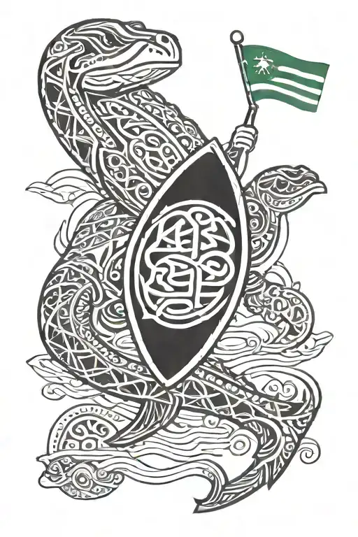Honu and canoe with Colorado state flag in the background tattoo design idea
