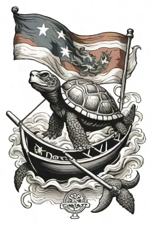 Honu and canoe with Colorado state flag in the background tattoo design idea