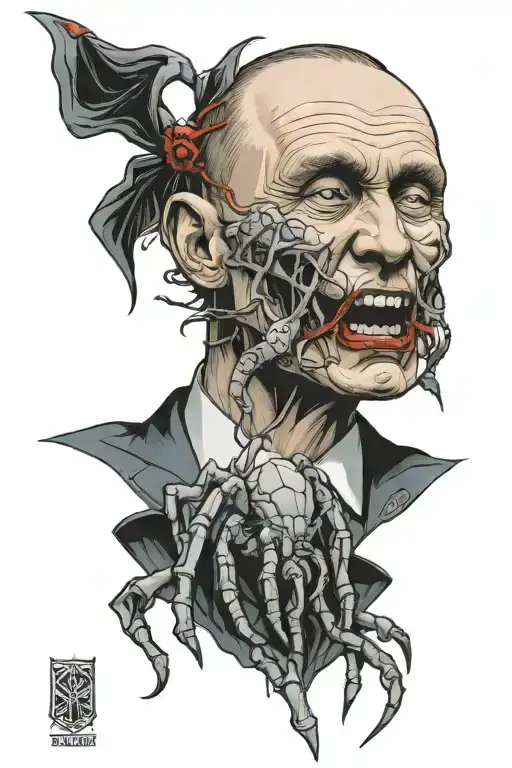a hand putin a spider in a mouth open tattoo design idea