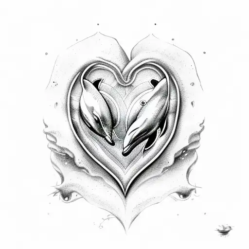 dolphin forming heart then libra zodiac inside tattoo design idea