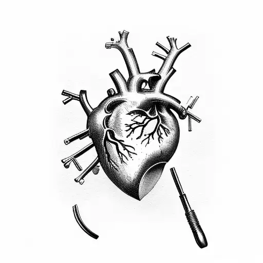 Anatomical heart with veterinary tools tattoo design idea