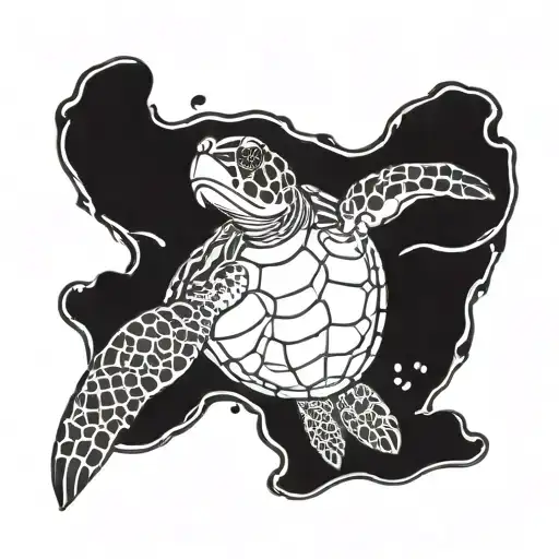 A mystical sea turtle reading a book underwater tattoo design idea