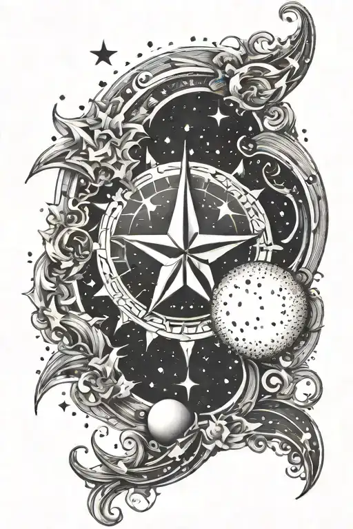 falling star between sun and moon tattoo design idea