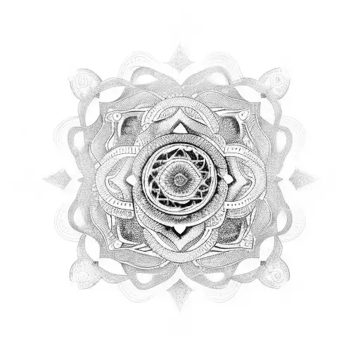 A mandala intertwined with a yin yang symbol tattoo design idea