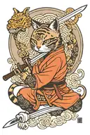 Samurai cat, katana, ninja cat, kunai knife tattoo design idea