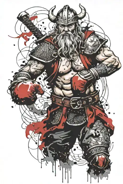 Viking warrior wearing boxing gloves  tattoo design idea