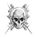 A skull with three swords going through its head with the saying fear no evil in words tattoo design idea