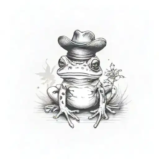 cute frog with cowboy hat tattoo design idea