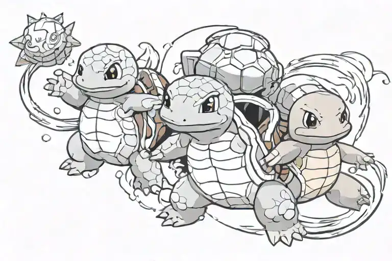 squirtle and charmander battling each other tattoo design idea