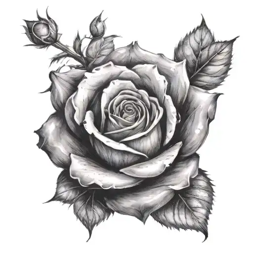 A delicate black and grey rose wrapping around a bold cross tattoo design idea