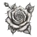 A delicate black and grey rose wrapping around a bold cross tattoo design idea